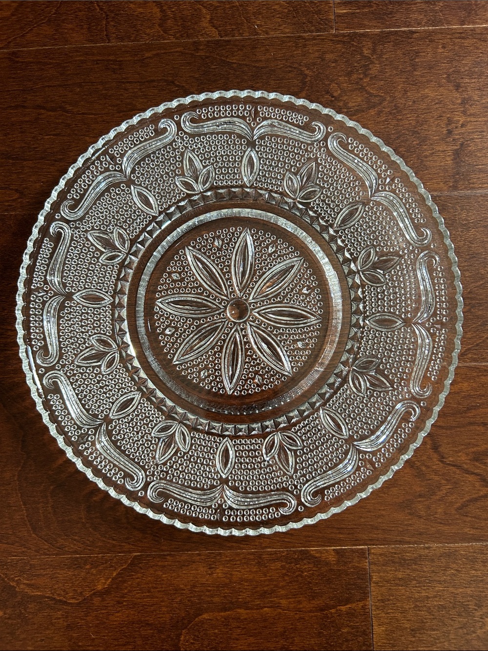 Vintage Clear Pressed Glass Serving Plate with Floral Motif
